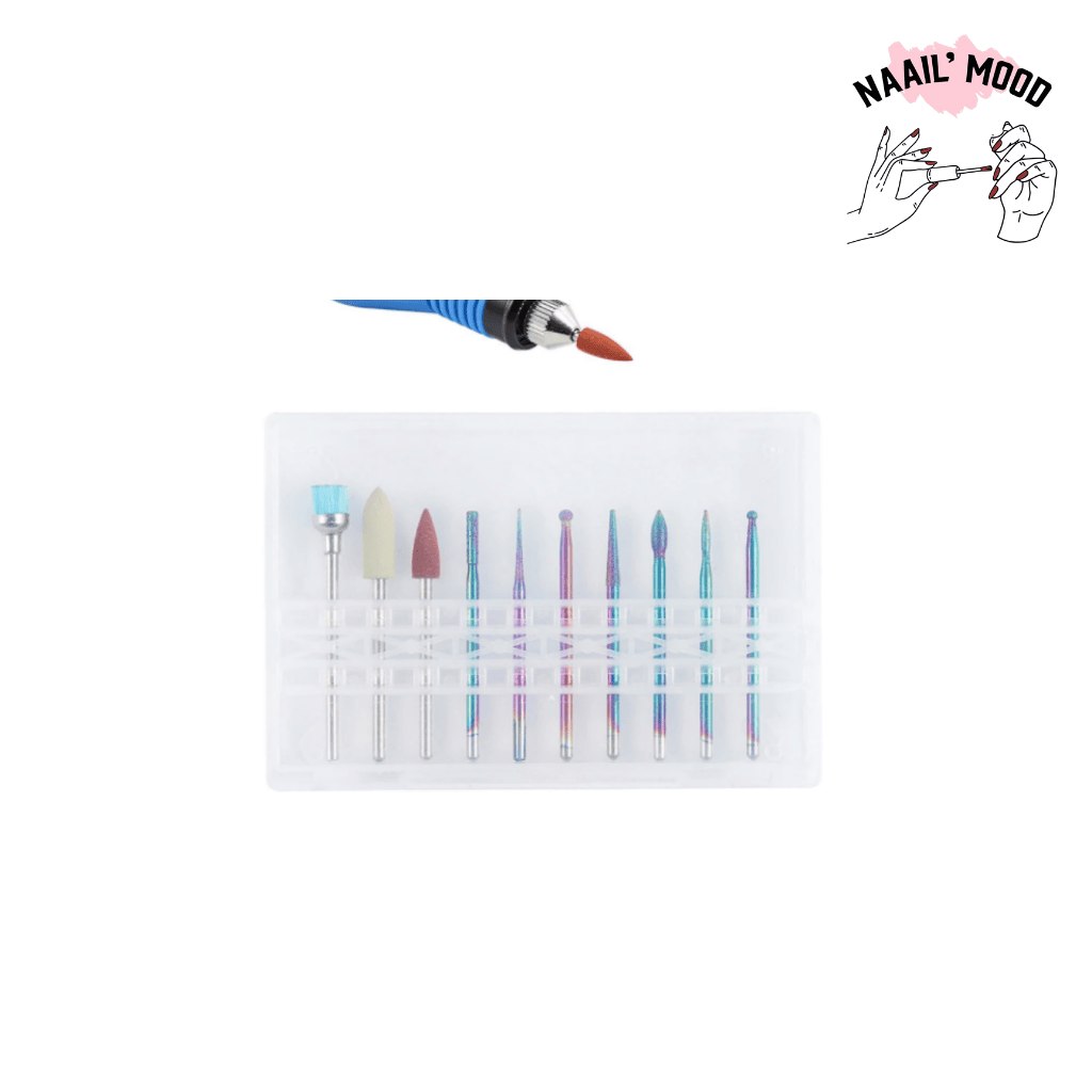 mèches de perceuse à ongles électrique. Fait en céramic et tungstène. Contient 10 forêt par paquet.