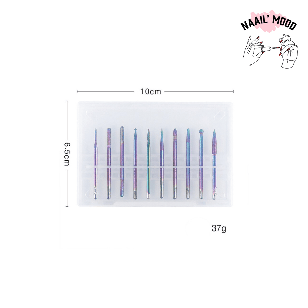 mèches de perceuse à ongles électrique. Fait en céramic et tungstène. Contient 10 forêt par paquet.
